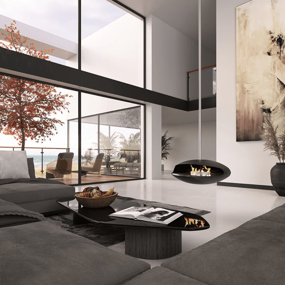 Decoflame Espoo Net Zero Suspended Ceiling Electric Connected BEV Fireplaces for Homes