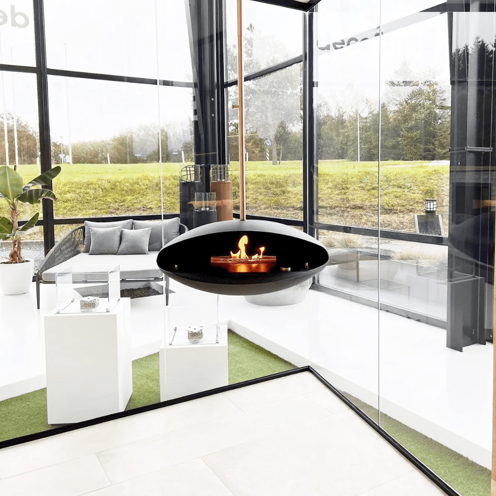 Decoflame Espoo Net Zero Suspended Ceiling Fireplace - Energy-efficient Electric Connected BEV Fireplaces for homes