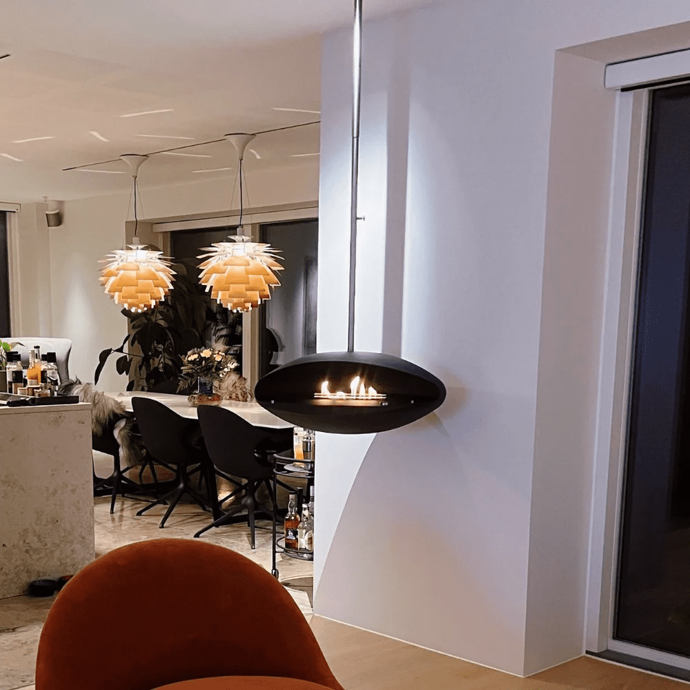 Decoflame Espoo Net Zero Suspended Ceiling Fireplace - Modern Electric Connected BEV Fireplaces