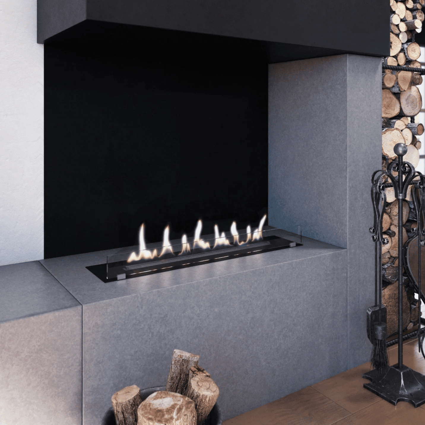 Decoflame Net Zero Emission F3 Bioethanol Fireplace Insert in a safe open space