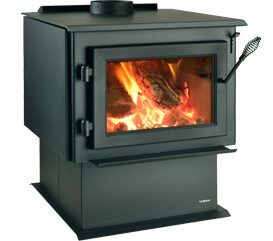 A heatilator WS18 wood burning stove with a bright flame providing warmth and comfort, one of the best wood heaters for autumn