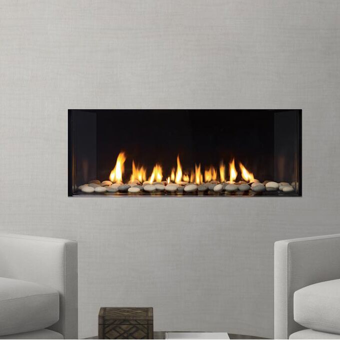 Regency City Series New York View 40 gas fireplace featuring a large stone surround, enhancing a contemporary living space