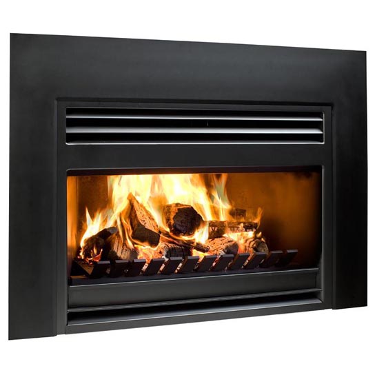A black fireplace with a bright burning fire, one of the best wood heaters for autumn to keep homes warm