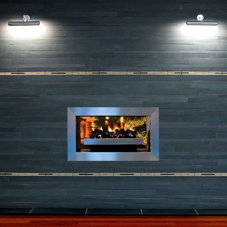 Interior view of a room with a Real Flame Double Vision fireplace, offering modern gas log fires for homes