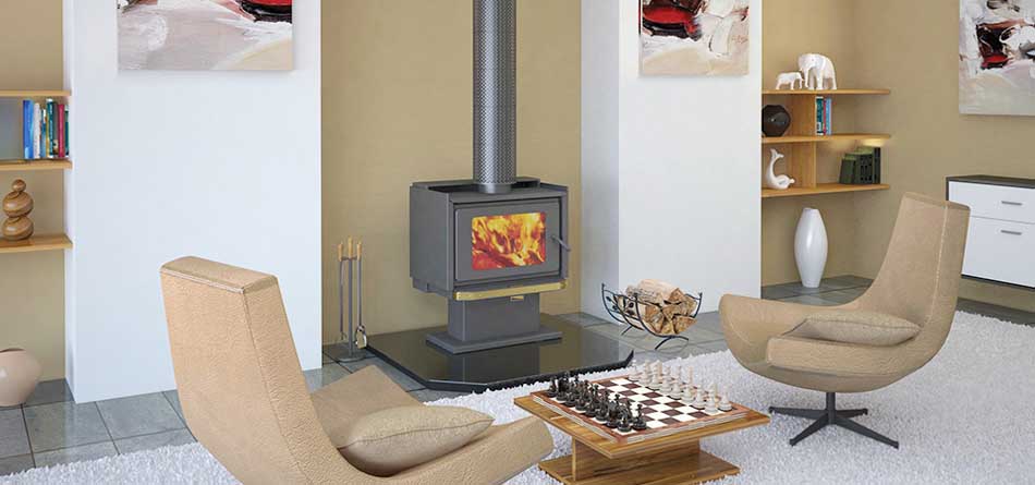Cosy living room with a Kemlan Tempo wood heater and inviting chairs, one of the best wood heaters for autumn warmth