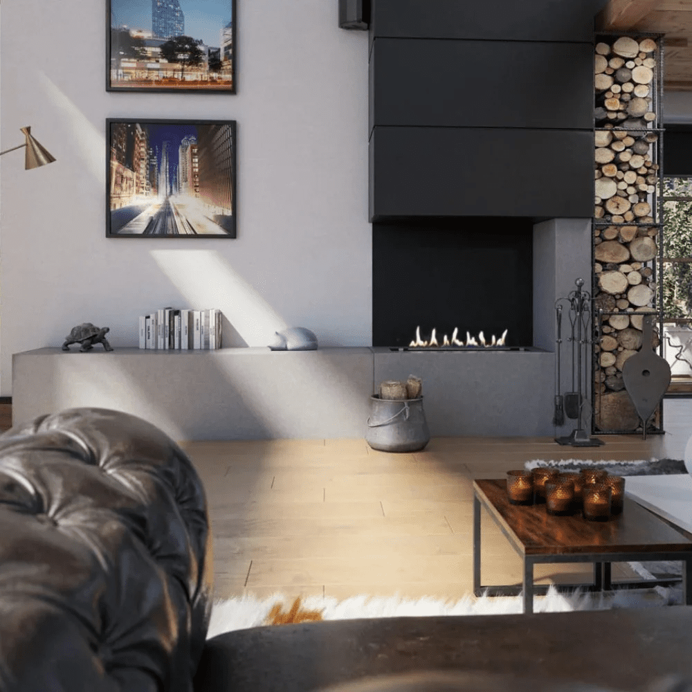 Decoflame Net Zero Emission F3 Bioethanol Fireplace Insert in a spacious room