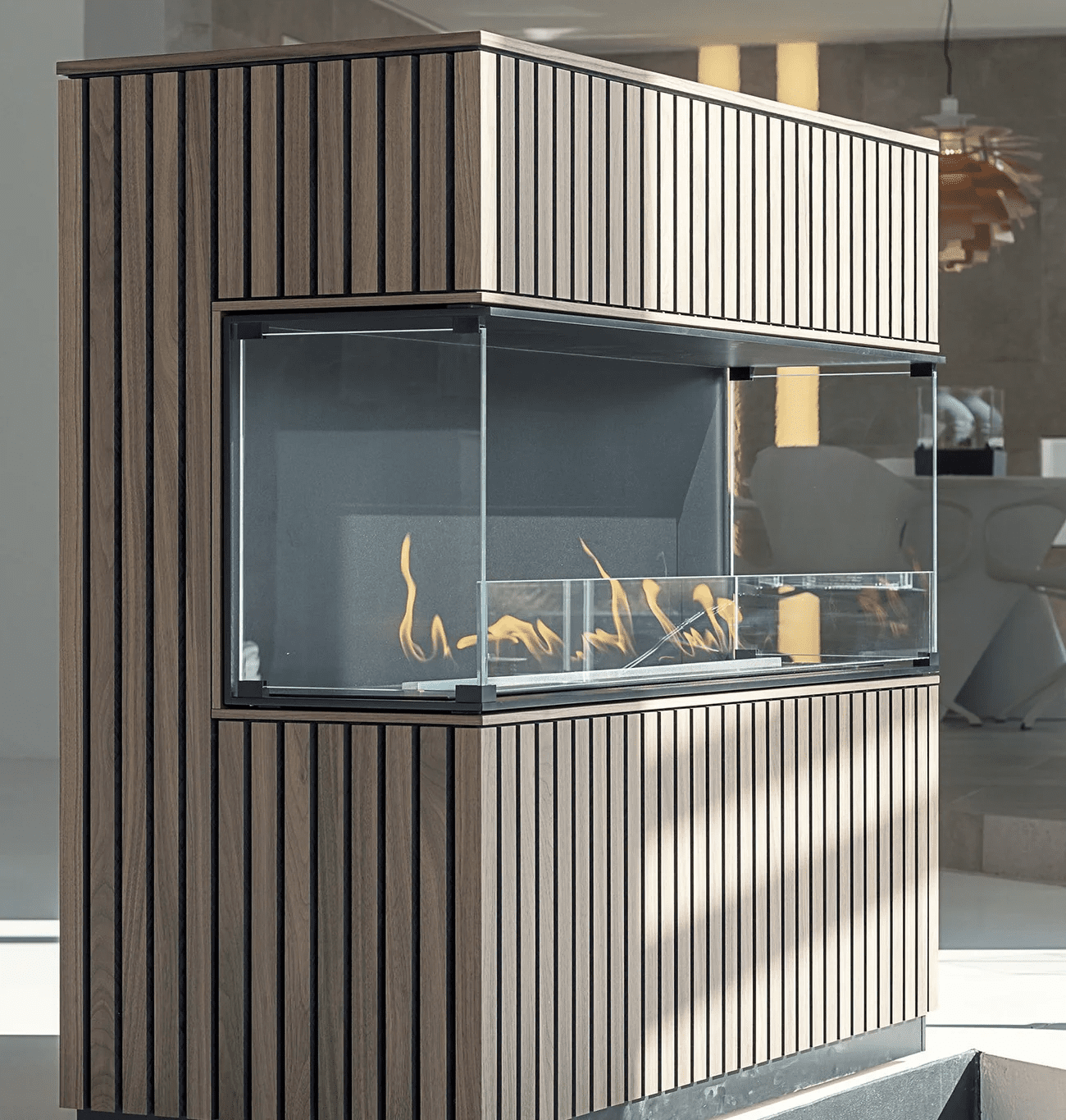 Energy-efficient Decoflame Montreal Open Three-Sided Net Zero Fireplace with BEV technology