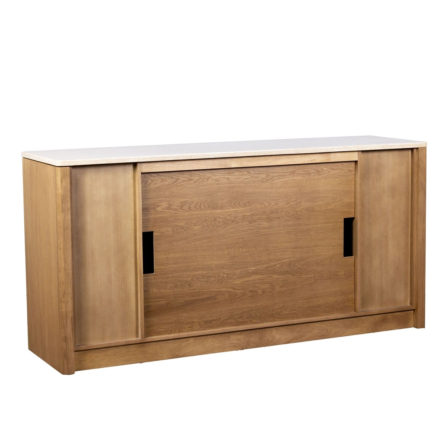 Ember Arc Grange 180 electric fireplace with a wooden cabinet, two doors, and a polished marble top for stylish, functional heating