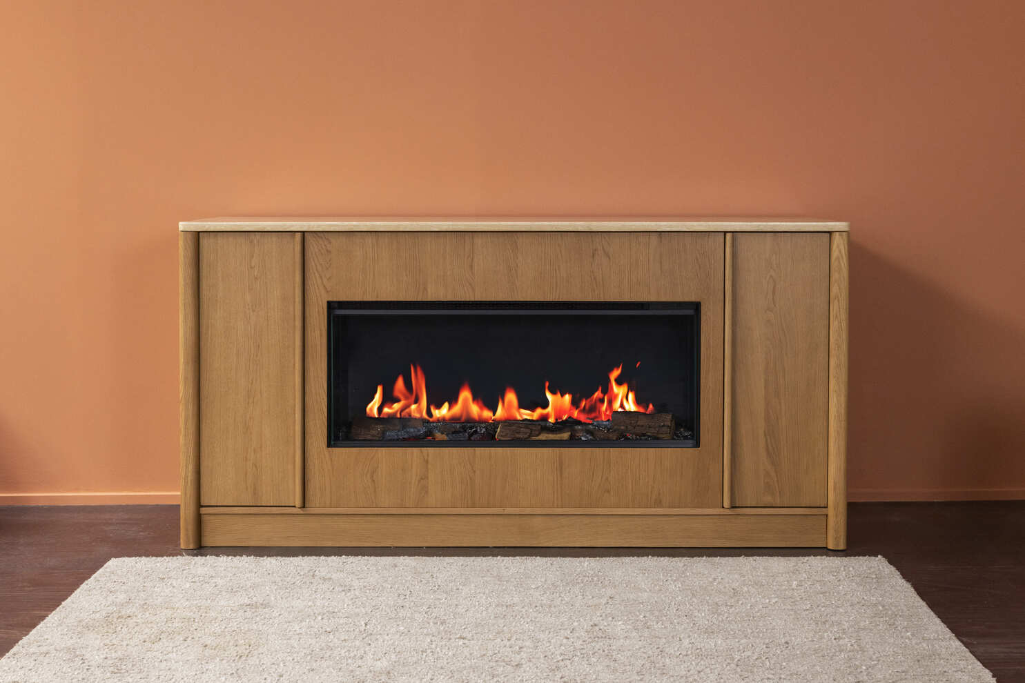 Wooden cabinet with electric fireplace unit Ember Arc Grange 180 for warm and comfort ambient lighting