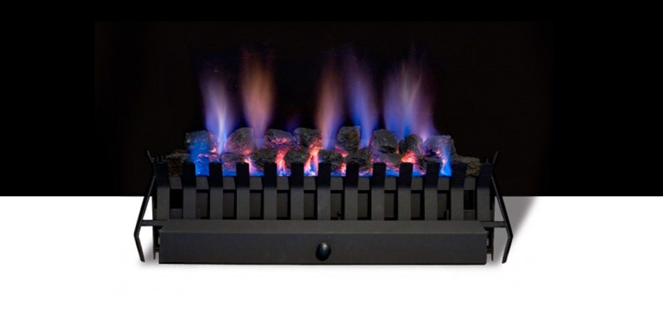 Black Superheat Coal Burner fireplace with realistic flames, one of the best gas fireplaces for autumn warmth in homes