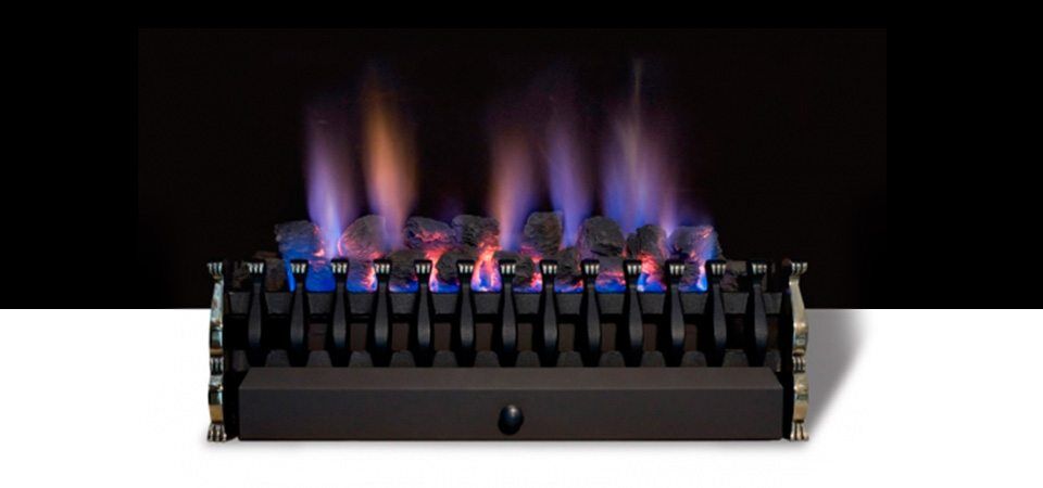 Black Standard Coal Burner fireplace with realistic flames, one of the best gas fireplaces for autumn warmth in homes
