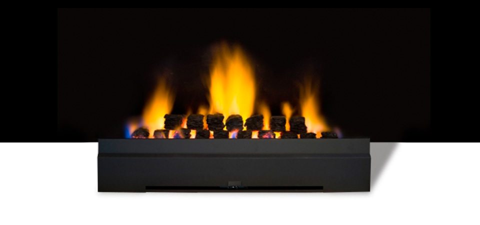 Black Superheat Coal Burner fireplace with realistic flames, one of the best gas fireplaces for autumn warmth in homes