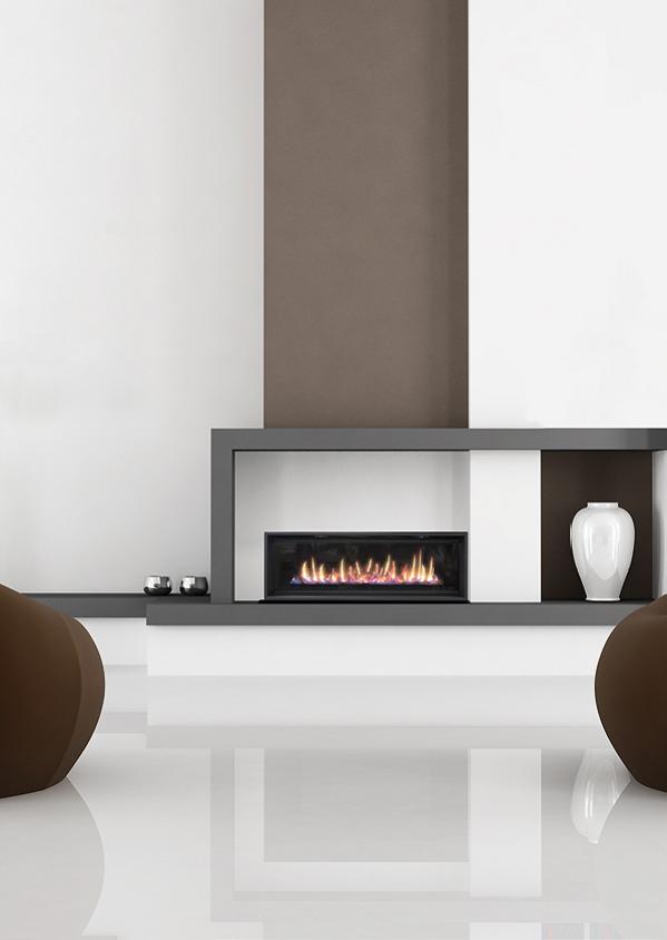 A Real Flame Element 1200 surrounded by contemporary furniture in a stylish living space, best gas fireplaces for autumn warmth
