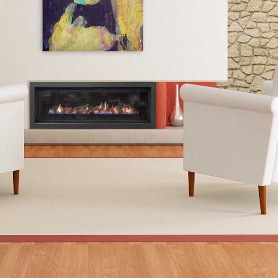 A Real Flame Element 1200 mounted on a white wall with a painting above, one of the best gas fireplaces for autumn warmth